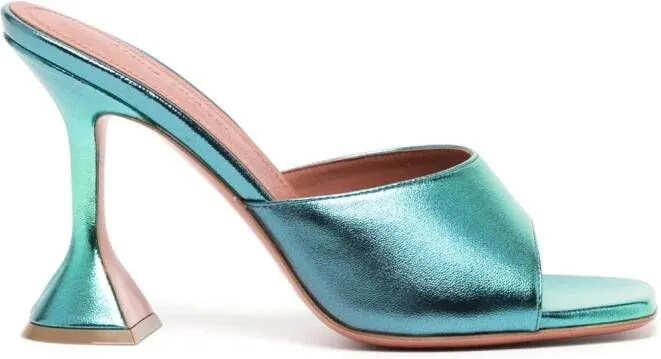 Amina Muaddi Lupita 110mm metallic leather mules Blue