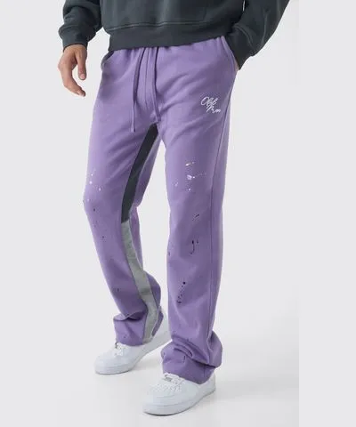 boohooMAN Mens Regular Fit Ofcl Man Paint Splatter Gusset Jogger