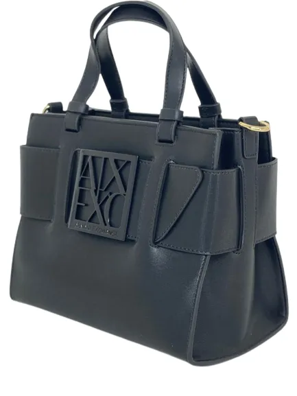 BORSA MINI NERA IN ECO-PELLE CON FIBBIA-LOGO