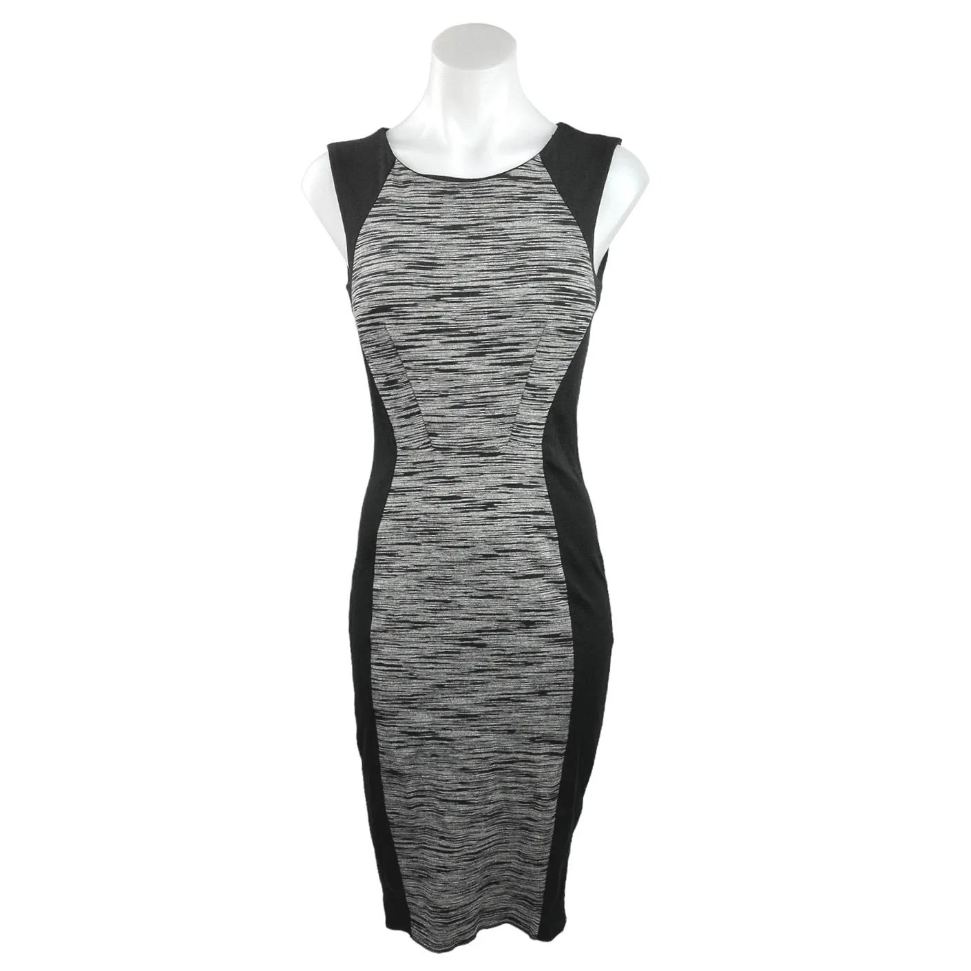H&M Gray Black Sleeveless Knee Length Back Zip Business Career Sheath Dress Sz S