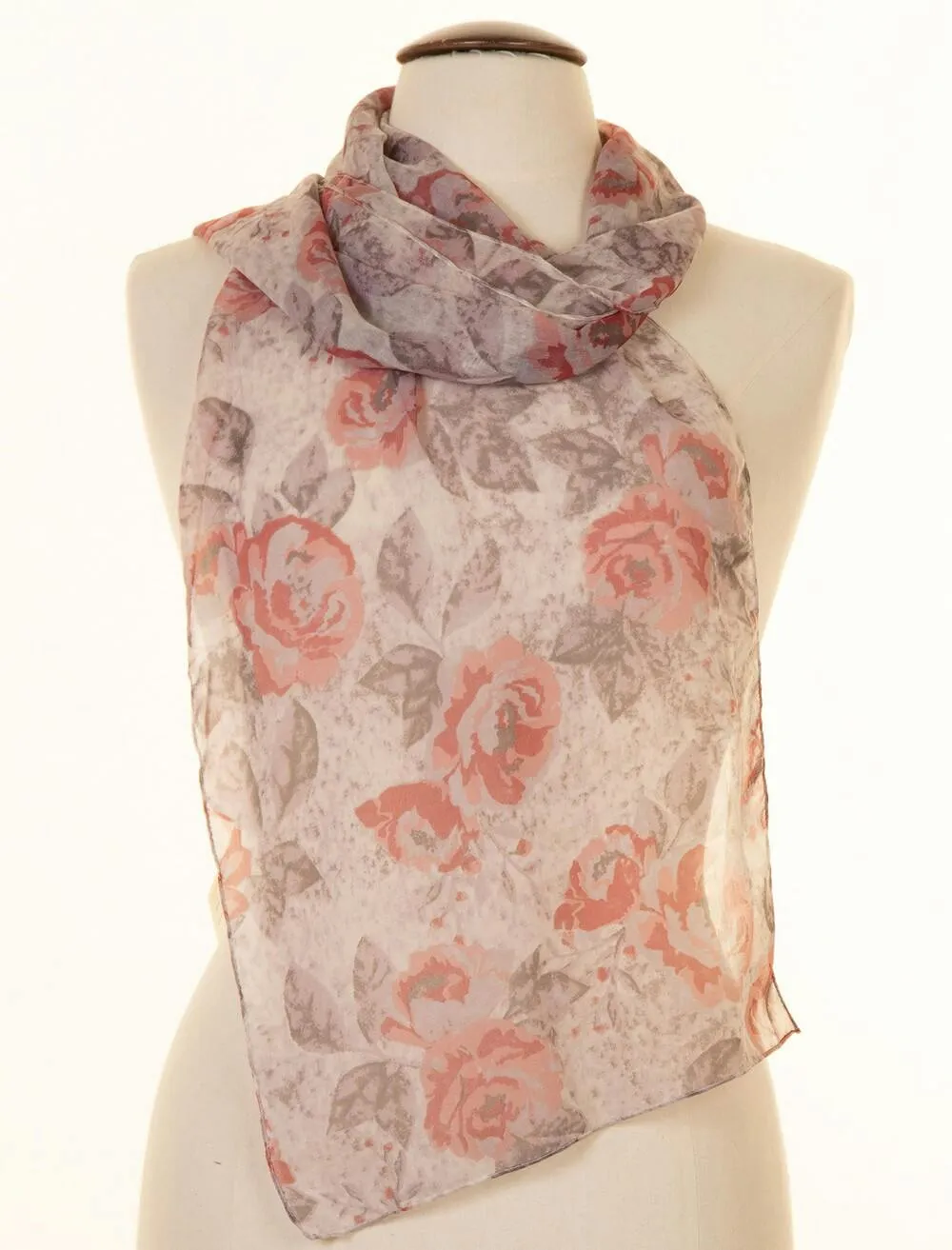 Mid Grey Floral Print Scarf