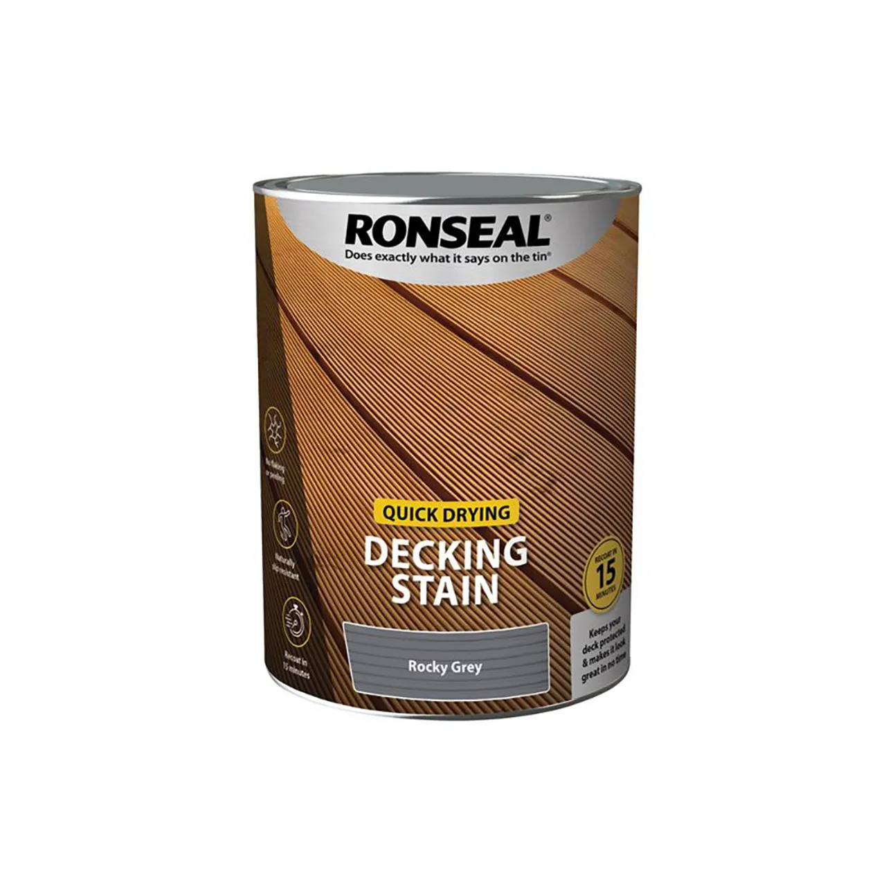 Ronseal RSLQDDSRG5L Quick Drying Decking Stain Rocky Grey 5 litre