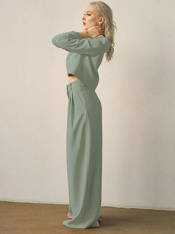 Two Piece Sets Coffee Brown Classic Pants Winter Long Sleeves Jewel Neck Outfit For Women