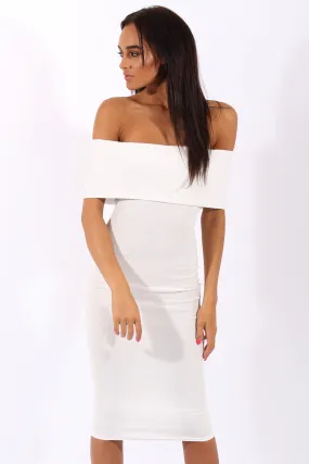 White Bardot Frill Open Back Midi Dress - Trish