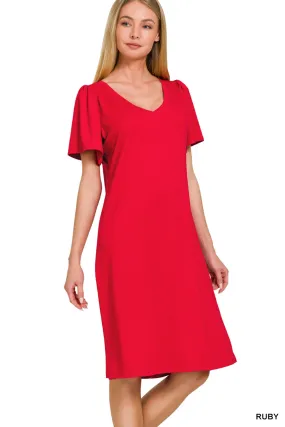 ZENANA DRESS *MISSY* BRUSHED MICROFIBER RUFFLE SLEEVE